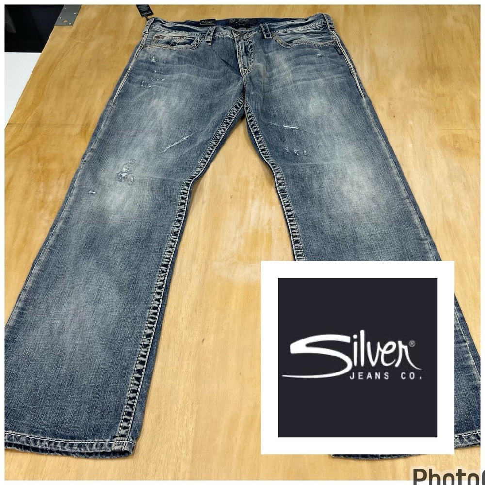 Silver Jeans Zac Relaxed Fit Straight Leg Mens‎ 38x34 Biker Cowboy Rock Denim